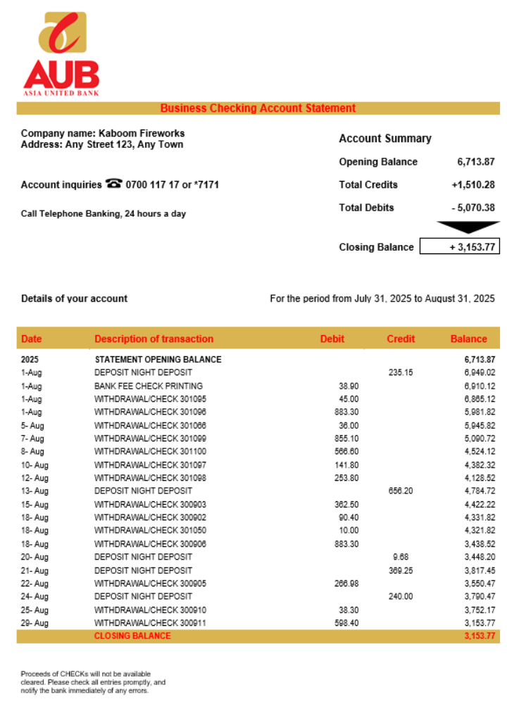 Déclaration de la société Asia United Bank (AUB) Format Word et PDF